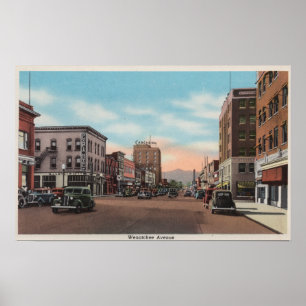 Wenatchee, WAStreet Uitzicht van Wenatchee Ave. Poster