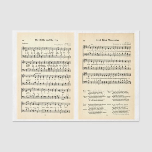 Wenceslas + Holly Ivy Bladmuziek DU6 Decoupage Tissuepapier (Voorkant)