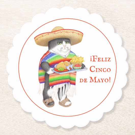 WENDELITO Cinco de Mayo ScallopRound Paper-Onderze Kartonnen Onderzetters (Voorkant)