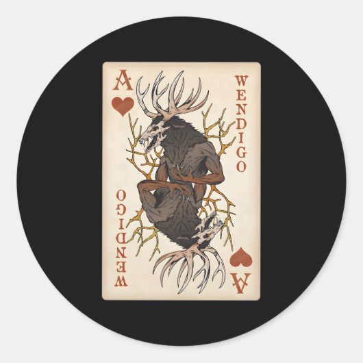 Wendigo Originele Cryptid Spelen Kaart Tarot Ace V Ronde Sticker (Voorkant)