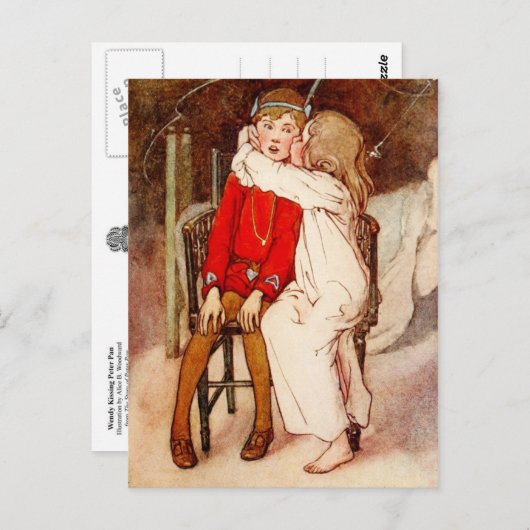 Wendy Kissing Peter Pan Briefkaart (Voorkant / Achterkant)