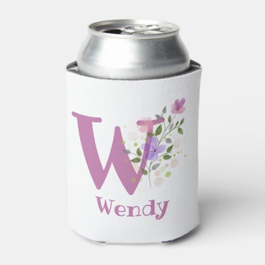 Wendy Naam met een bloemendesign Blikjeskoeler (Blikje Voorkant)