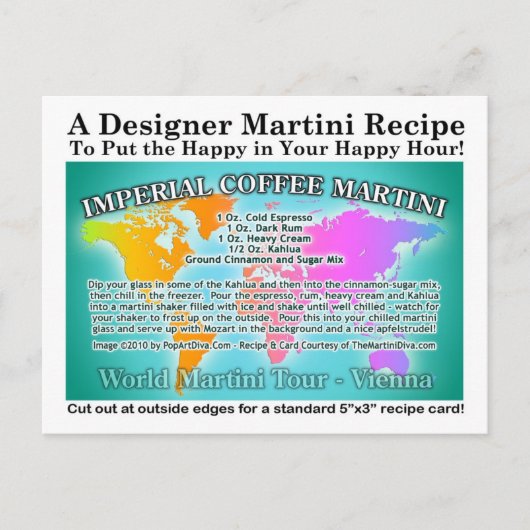 Wenen, Imperial Coffee World Tour Martini Recept Briefkaart (Voorkant)