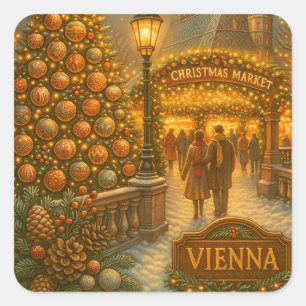 Wenen Kerstmarkt Vintage Reissticker Vierkante Sticker