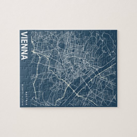 Wenen minimalistische stadskaartkunst in blauw legpuzzel (Horizontaal)