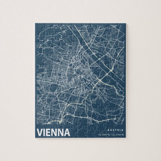 Wenen minimalistische stadskaartkunst in blauw legpuzzel (Verticaal)