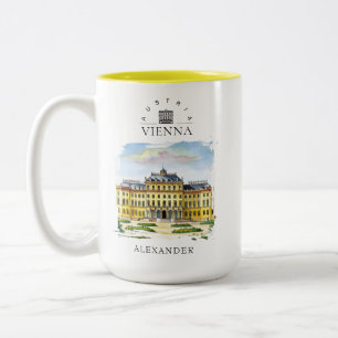 Wenen Oostenrijk Aquarel Stad Reis Herinnering Tweekleurige Koffiemok