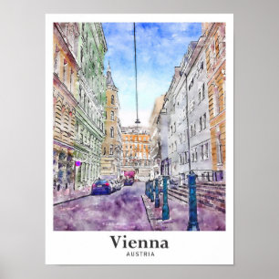 Wenen Oostenrijk Art Travel Waterverf Hand geteken Poster