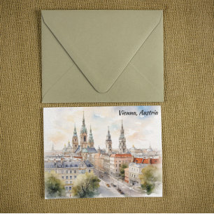 Wenen Oostenrijk Panorama Uitzicht Aquarel Schilde Briefkaart