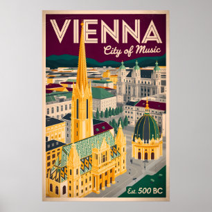 Wenen Oostenrijk Retro Silhouette Stadsgezicht Rei Poster