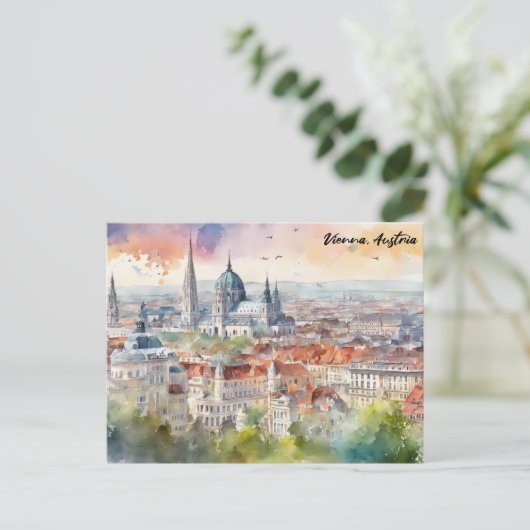 Wenen Oostenrijk Waterverf schilderij Panorama Uit Briefkaart (Staand voorkant)