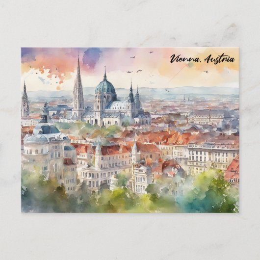 Wenen Oostenrijk Waterverf schilderij Panorama Uit Briefkaart (Voorkant)