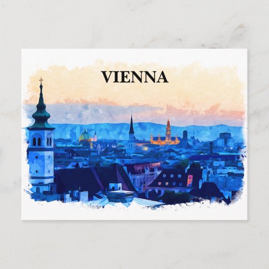 Wenen Oostenrijk Waterverf Stad Uitzicht Briefkaart (Voorkant)