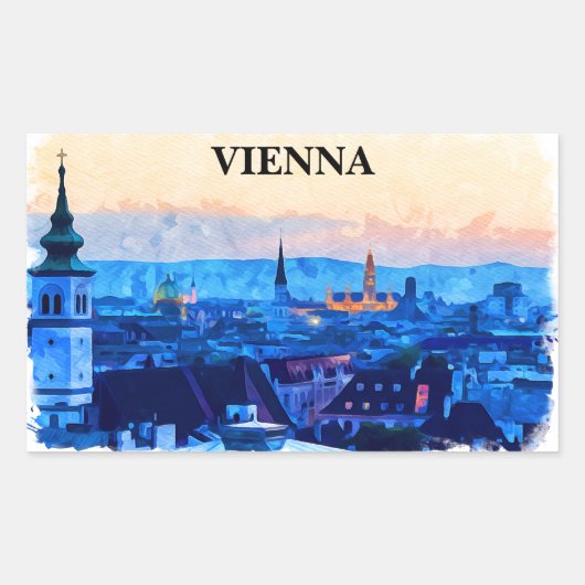Wenen Oostenrijk Waterverf Stad Uitzicht Rechthoekige Sticker (Voorkant)