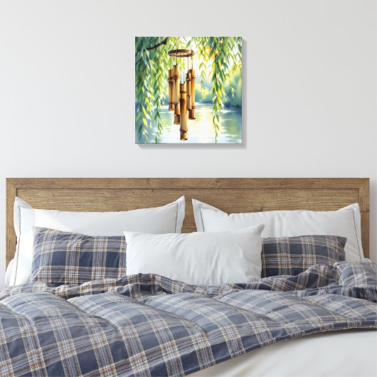 Wenende Wilg, Windklokken en Meer Canvas Afdruk (Insitu (Slaapkamer))