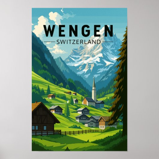 Wengen Switzerland Travel Art Vintage Poster (Voorkant)