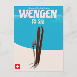 Wengen, Zwitserland, Ski Poster Briefkaart