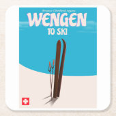 Wengen, Zwitserland, Ski Poster Kartonnen Onderzetters (Voorkant)