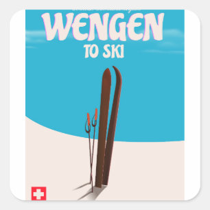 Wengen, Zwitserland, Ski Poster Vierkante Sticker