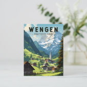 Wengen Zwitserland Travel Art Vintage Briefkaart (Staand voorkant)