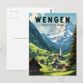 Wengen Zwitserland Travel Art Vintage Briefkaart (Voorkant / Achterkant)