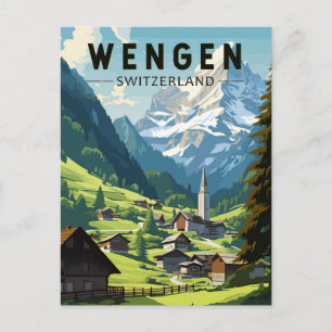 Wengen Zwitserland Travel Art Vintage Briefkaart