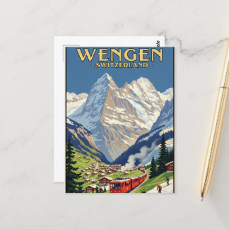 Wengen Zwitserland Travel Art Vintage Briefkaart
