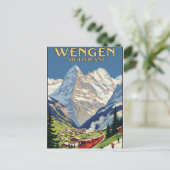 Wengen Zwitserland Travel Art Vintage Briefkaart (Staand voorkant)