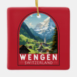 Wengen Zwitserland Travel Art Vintage Keramisch Ornament<br><div class="desc">Wengen retro vector reisontwerp. Wengen is een Zwitsers dorp in het Berner Oberland. Het staat bekend om zijn houten chalets en belle époque hotels.</div>