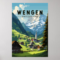 Wengen Zwitserland Travel Art Vintage