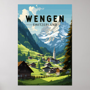 Wengen Zwitserland Travel Art Vintage Poster
