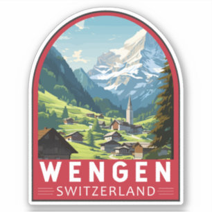 Wengen Zwitserland Travel Art Vintage Sticker