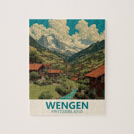 Wengen Zwitserland Vintage Travel Legpuzzel (Verticaal)