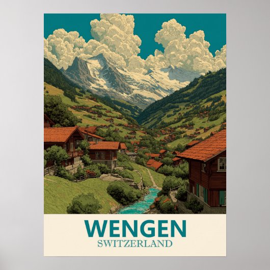 Wengen Zwitserland Vintage Travel Poster (Voorkant)