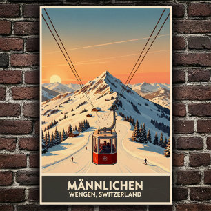 Wengen, Zwitserland: Vintage Travel Poster uit de 