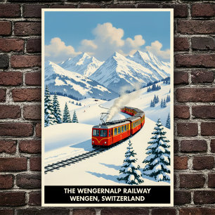 Wengen, Zwitserland: Vintage Travel Poster uit de 