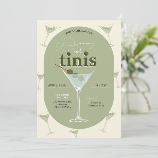 Wenies en Tinis Martini Bachelorette Uitnodiging (Staand voorkant)