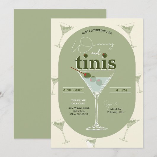 Wenies en Tinis Martini Bachelorette Uitnodiging (Voorkant / Achterkant)