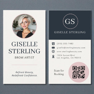 Wenkbrauw Artiest Blush & Navy Foto QR Code  Visitekaartje