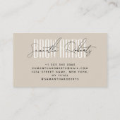 Wenkbrauw artiest moderne typografie script beige visitekaartje (Achterkant)