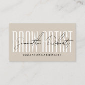 Wenkbrauw artiest moderne typografie script beige visitekaartje (Voorkant)