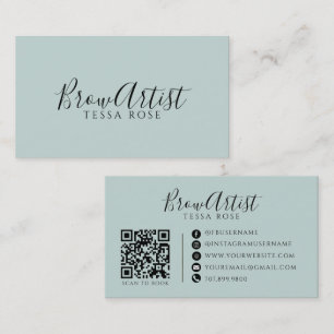 Wenkbrauw Artiest QR Code Stof Blauwgroen Visitekaartje