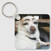 Wenkbrauw Dog Meme Dubbelzijdige Sleutelhanger (Voorkant)