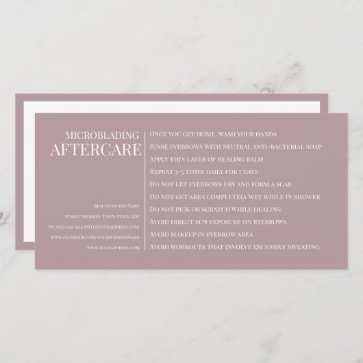 Wenkbrauw Microblading Nazorg Pastel Roze Bedankkaart (Voorkant / Achterkant)