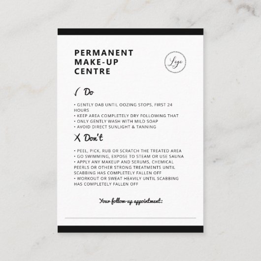 Wenkbrauw permanente make-up nazorg instructies visitekaartje (Achterkant)