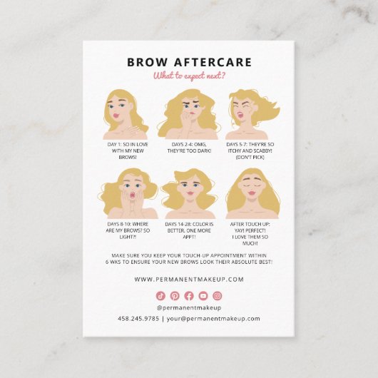 Wenkbrauw permanente make-up nazorg instructies visitekaartje (Voorkant)