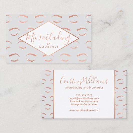 Wenkbrauwen en wimpers Microblading Grijs/Roos Gou Visitekaartje (Voorkant / Achterkant)