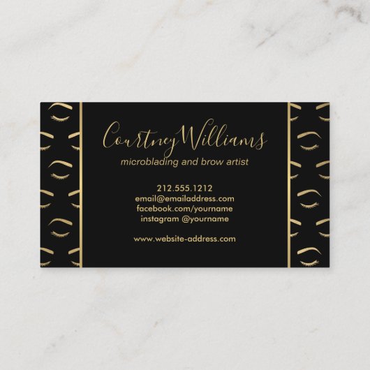 Wenkbrauwen en wimpers Microblading Roze/Zwart/Gou Visitekaartje (Achterkant)