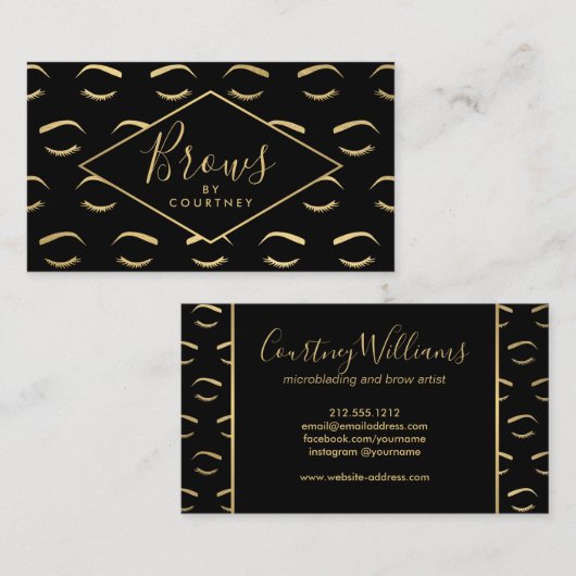Wenkbrauwen en wimpers Patroon Zwart/Goud Visitekaartje (Voorkant / Achterkant)