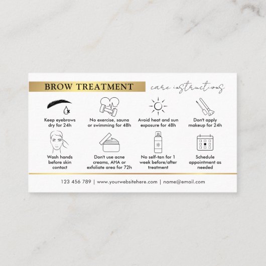 Wenkbrauwen Nazorg Instructies Glam Black & Gold P Visitekaartje (Achterkant)